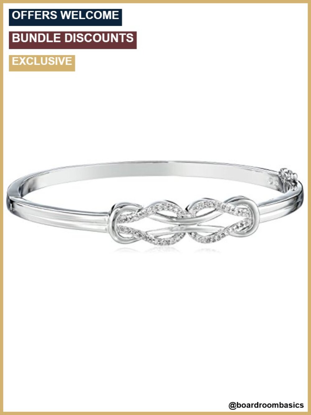 Sterling Silver Diamond Double Knot Bangle Bracelet 7 Inch
